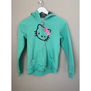 Hello Kitty Zip Up Jacket Girls Size 12 Teal Cozy Fleece Lined Cotton NWOT